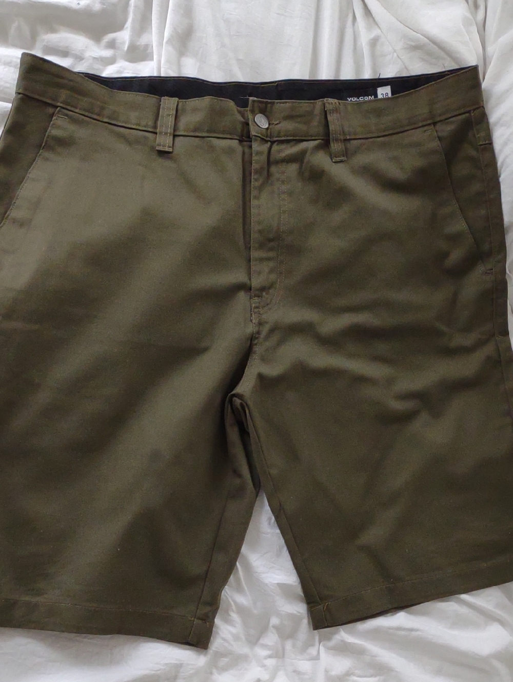 Volcom Olive Green Flat Front Chino Shorts